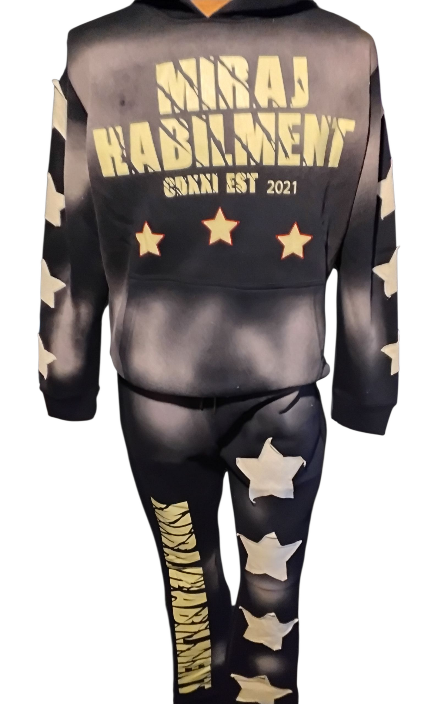 LIMITED EDITION MIRAJ HABILIMENT CDXXI NAVY BLUE  DISTRESS PATCH SWEATSUIT
