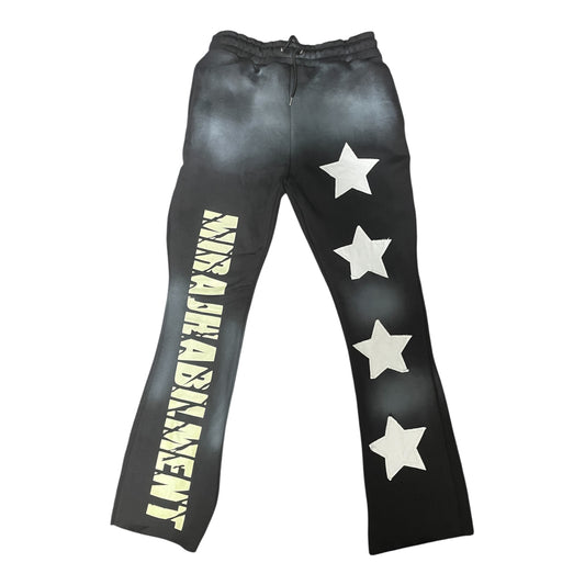 MIRAJ HABILIMENT CDXXI BLACK DISTRESS PATCH SWEATPANTS LIMITED EDITION