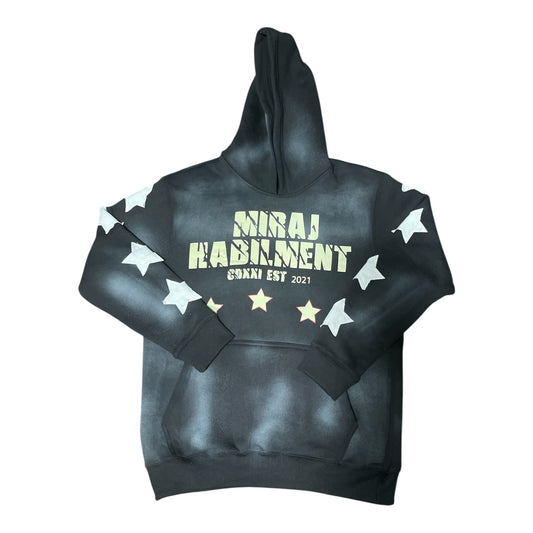 MIRAJ HABILIMENT CDXXI BLACK  DISTRESS PATCH HOODIE LIMITED EDITION