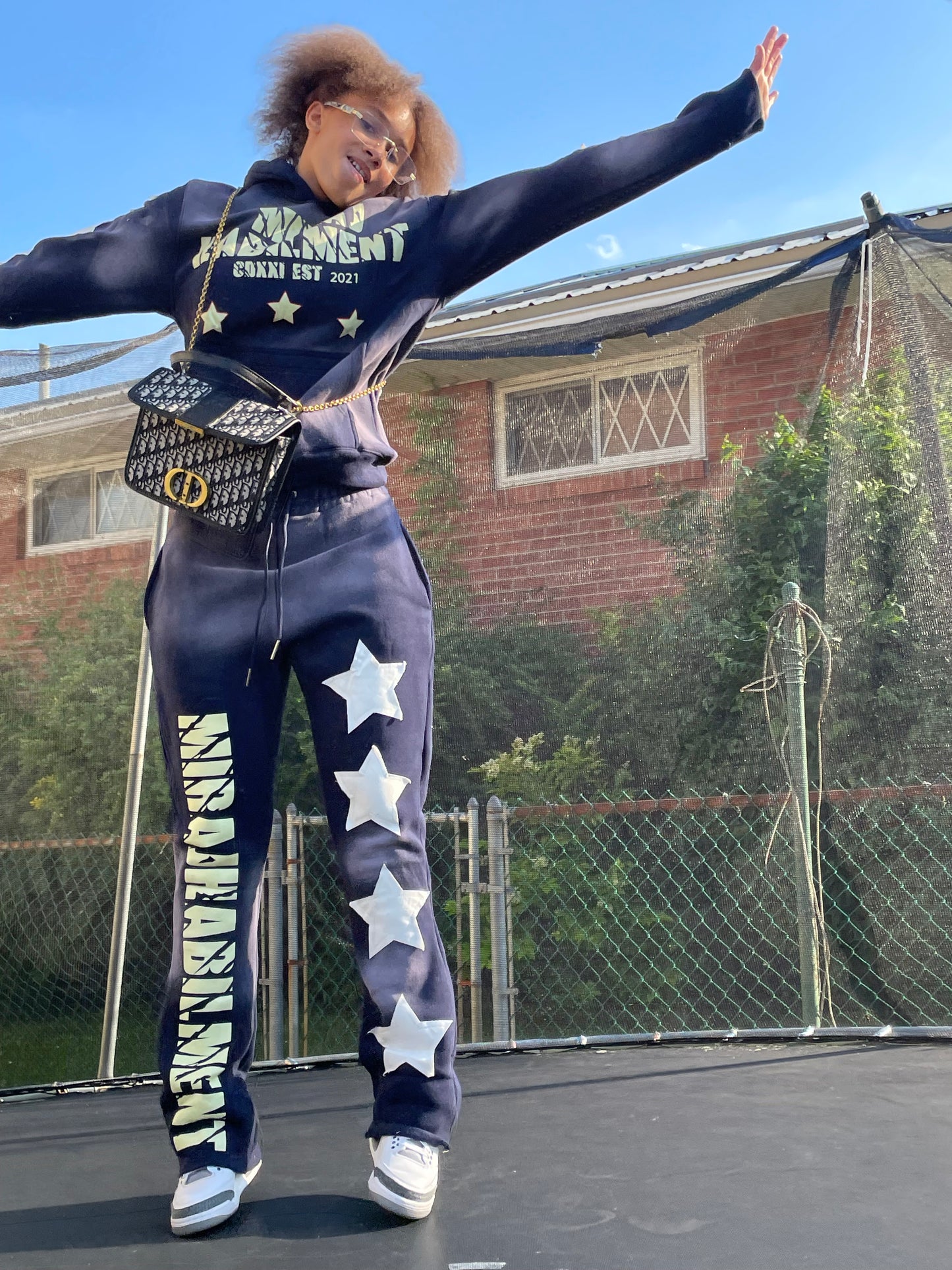 LIMITED EDITION MIRAJ HABILIMENT CDXXI NAVY BLUE  DISTRESS PATCH SWEATSUIT