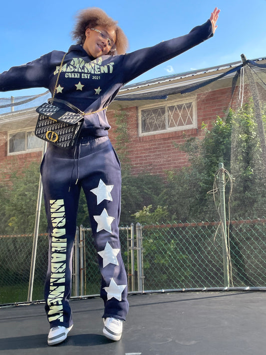 LIMITED EDITION MIRAJ HABILIMENT CDXXI NAVY BLUE  DISTRESS PATCH SWEATSUIT