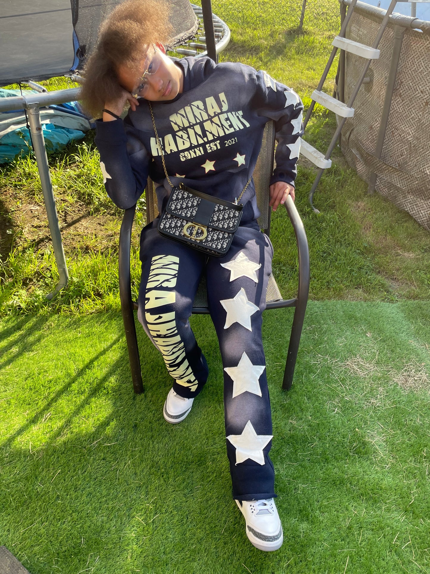 LIMITED EDITION MIRAJ HABILIMENT CDXXI NAVY BLUE  DISTRESS PATCH SWEATSUIT