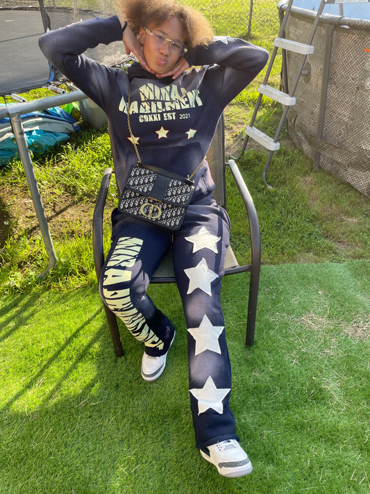 LIMITED EDITION MIRAJ HABILIMENT CDXXI NAVY BLUE  DISTRESS PATCH SWEATSUIT