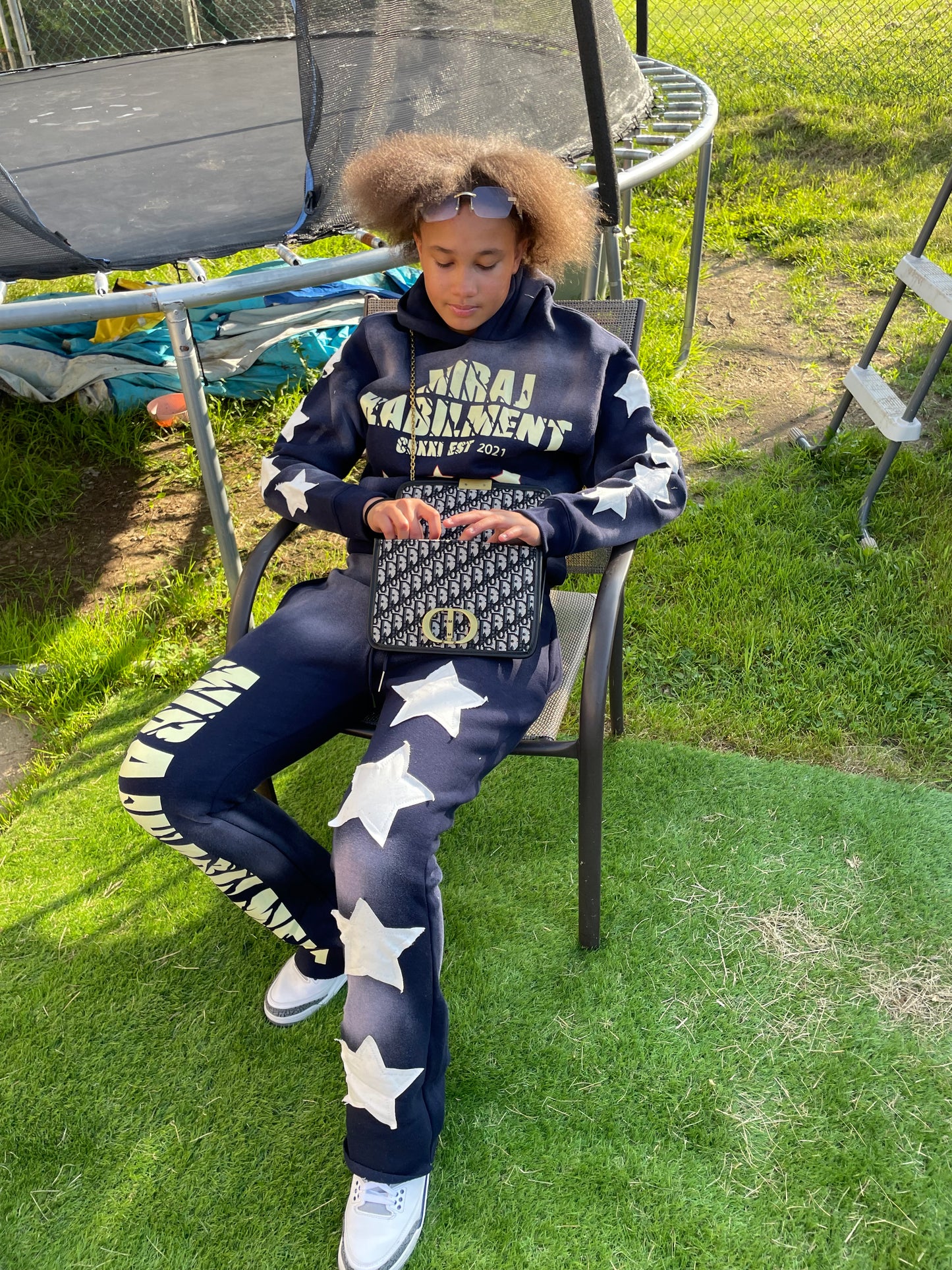 LIMITED EDITION MIRAJ HABILIMENT CDXXI NAVY BLUE  DISTRESS PATCH SWEATSUIT
