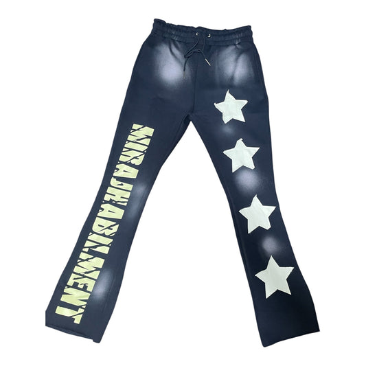 MIRAJ HABILIMENT CDXXI NAVY BLUE DISTRESS PATCH .SWEATPANTS LIMITED EDITION