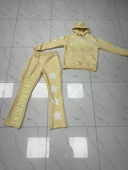 MIRAJ HABILIMENT CDXXI BEIGE LIMITED EDITION DISTRESS PATCH SWEATSUIT
